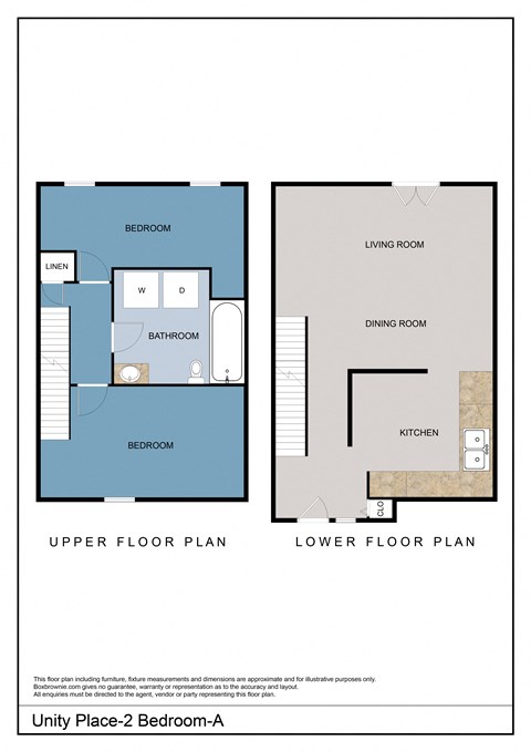 Floor plan for 2 beds, 1 bath, 1000 sqft